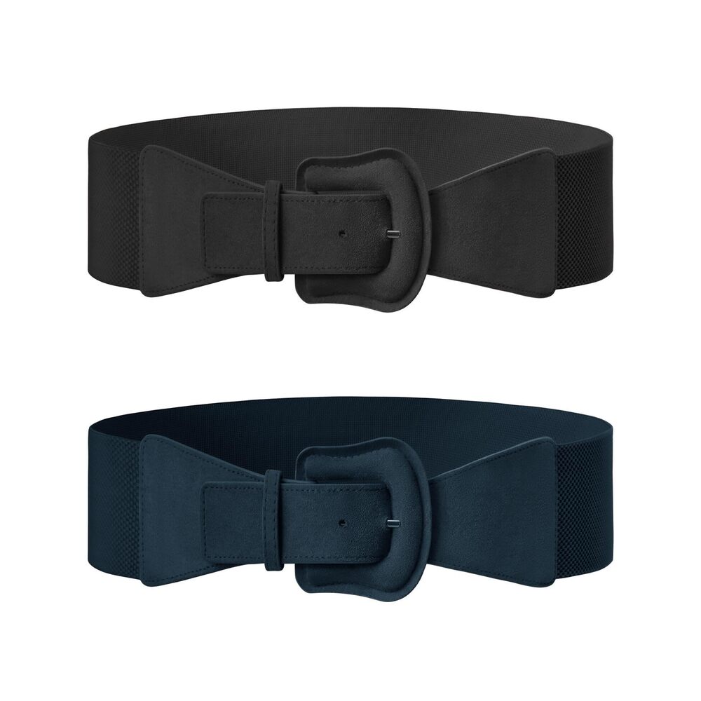 6427 2 Pack Suede Womens Elastic Wide Belts For Dresses Fashion